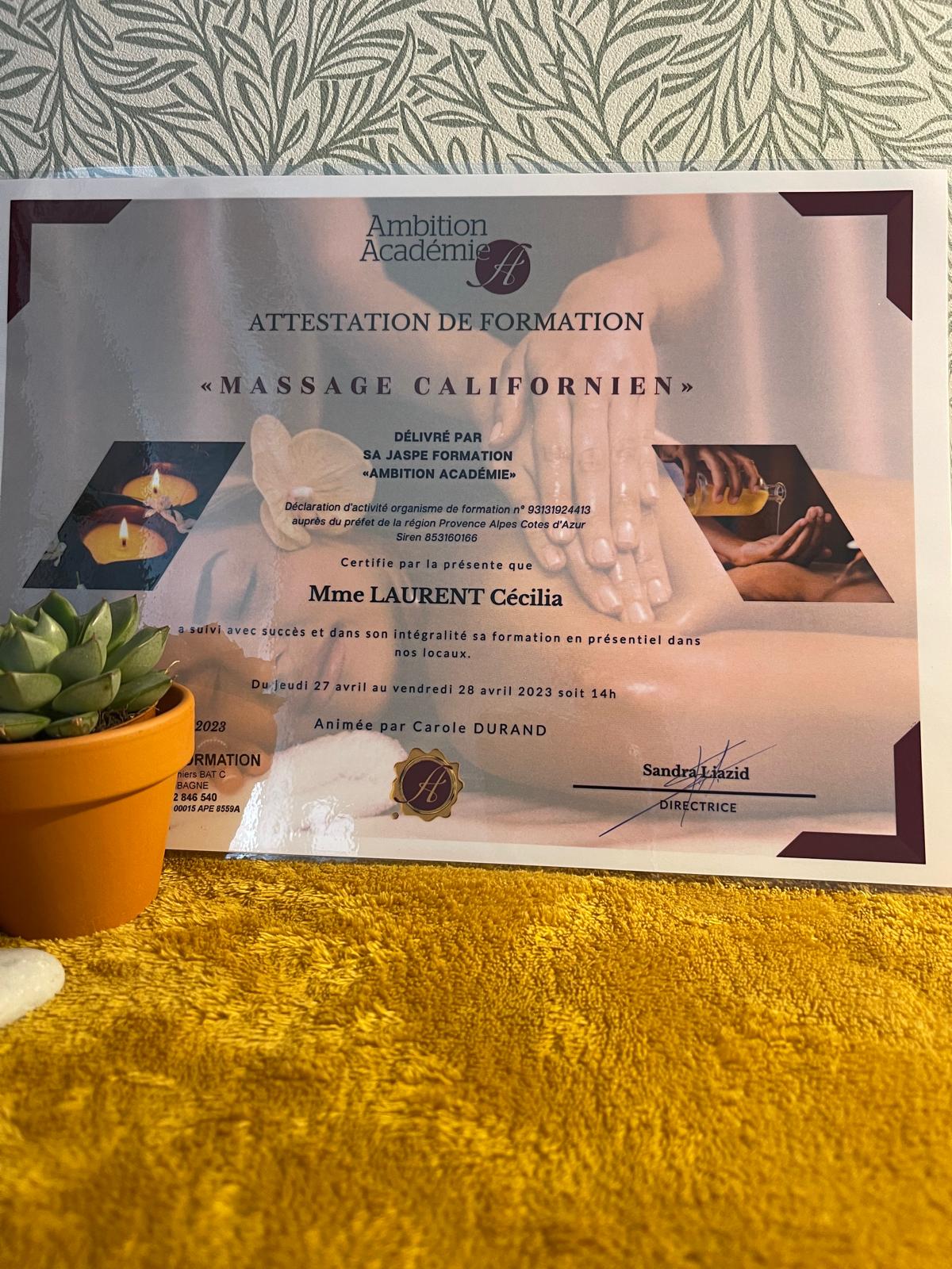 Diplôme Massage Californien